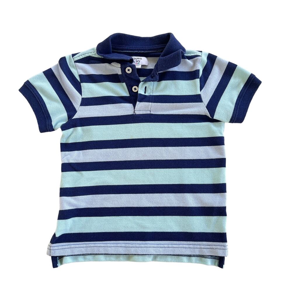 Crown & Ivy Kids Boy's Navy Striped Polo Shirt, Size 4